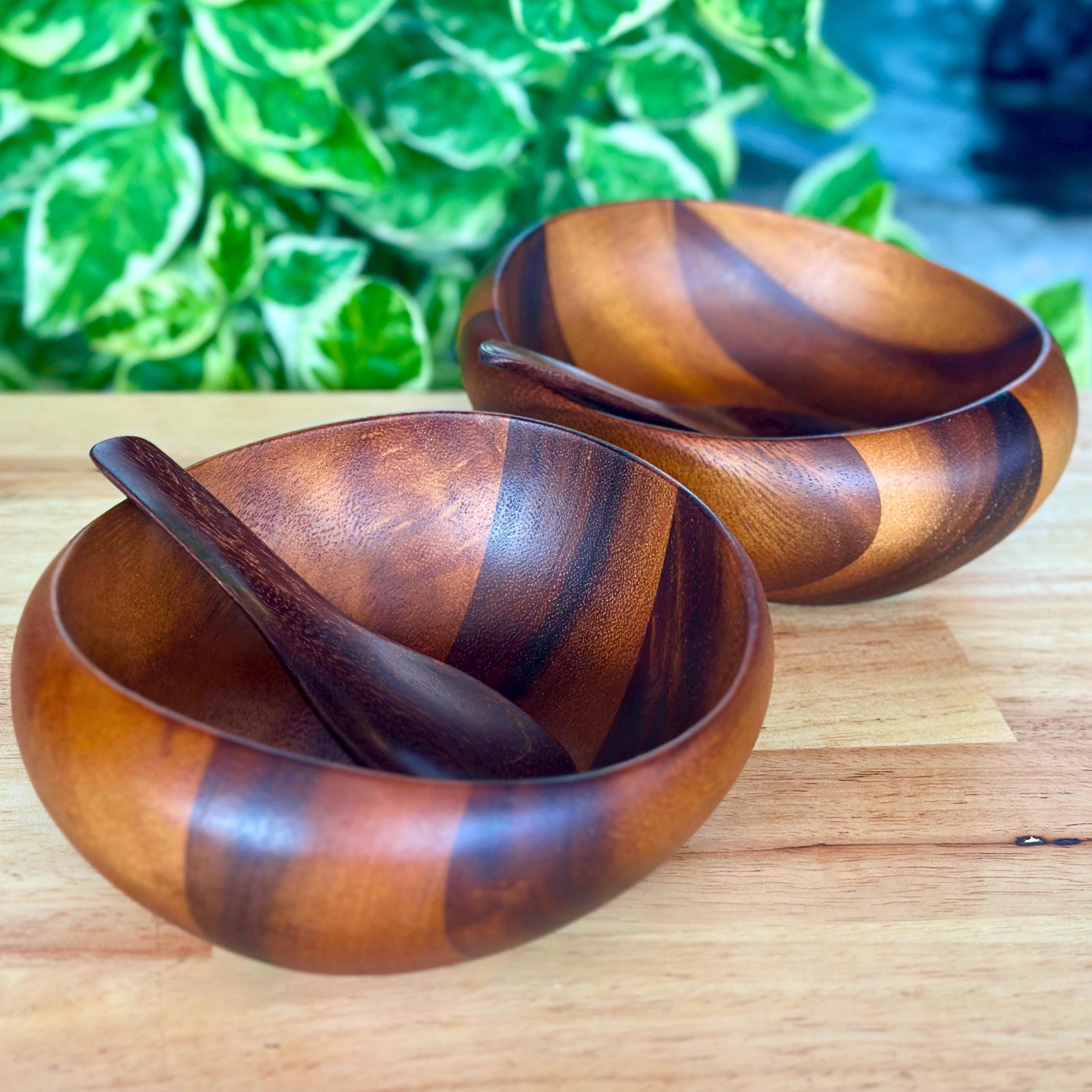 Hand Carved Wood Bowl Set- Rustic Soup & Cereal Bowls
