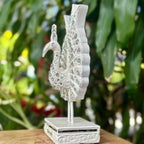 Jeweled Silver Peacock Figurine: Elegant Ornate Thai Decor - Siam Wood Artisans