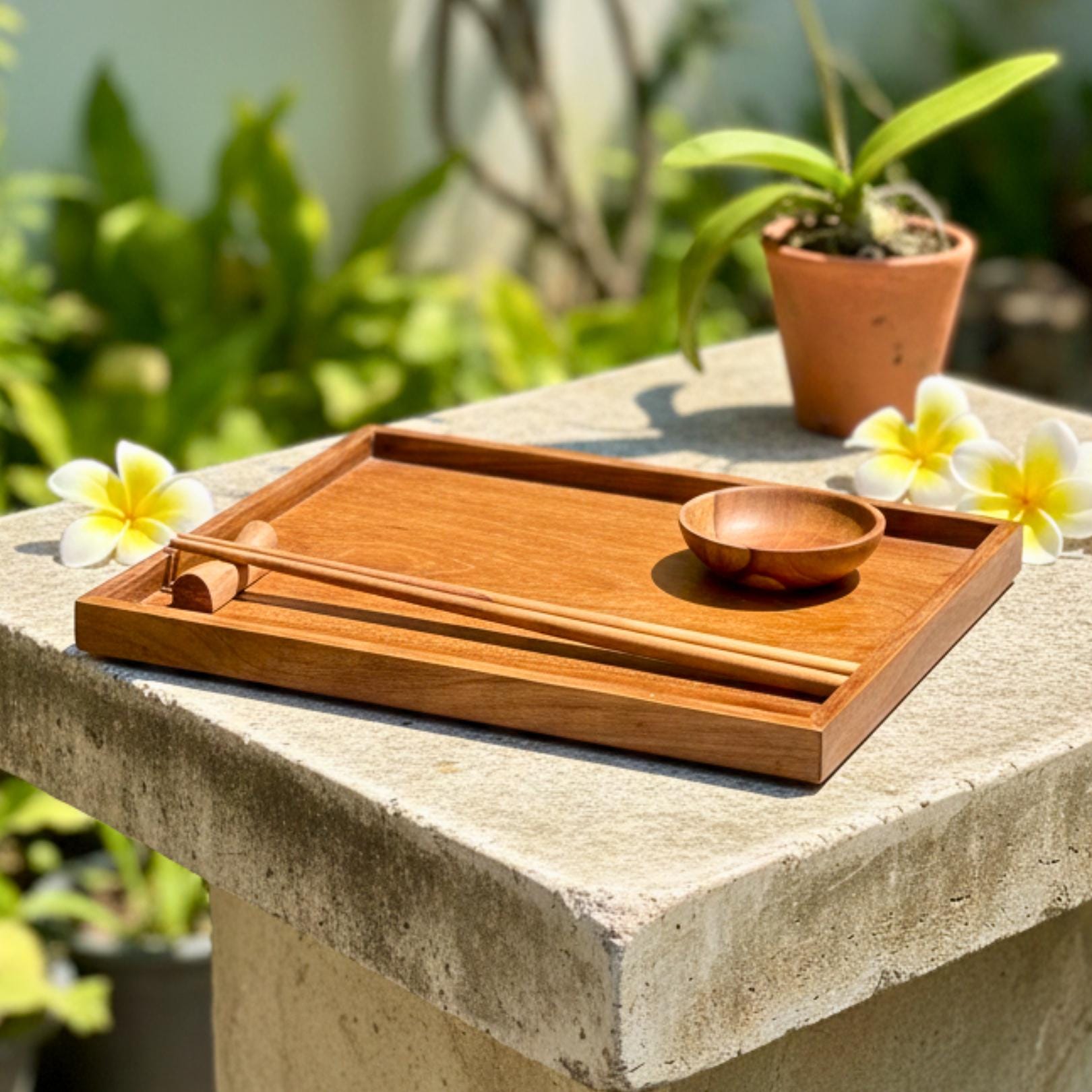 Wooden Sushi Serving Set: Hand Carved Hardwood Japanese-Style Tableware