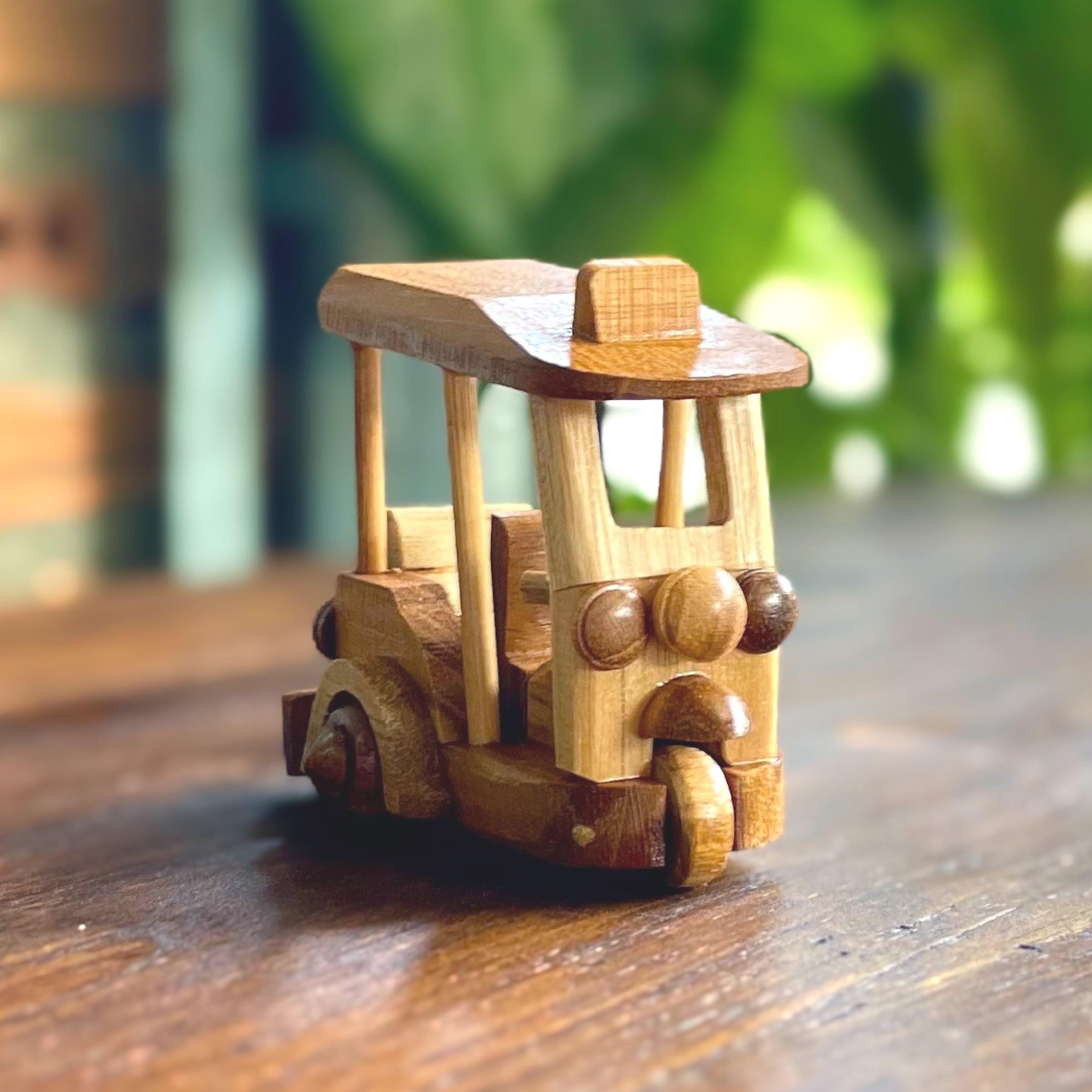 Miniature Wooden Tuk Tuk: Hand-Carved Thai Decor