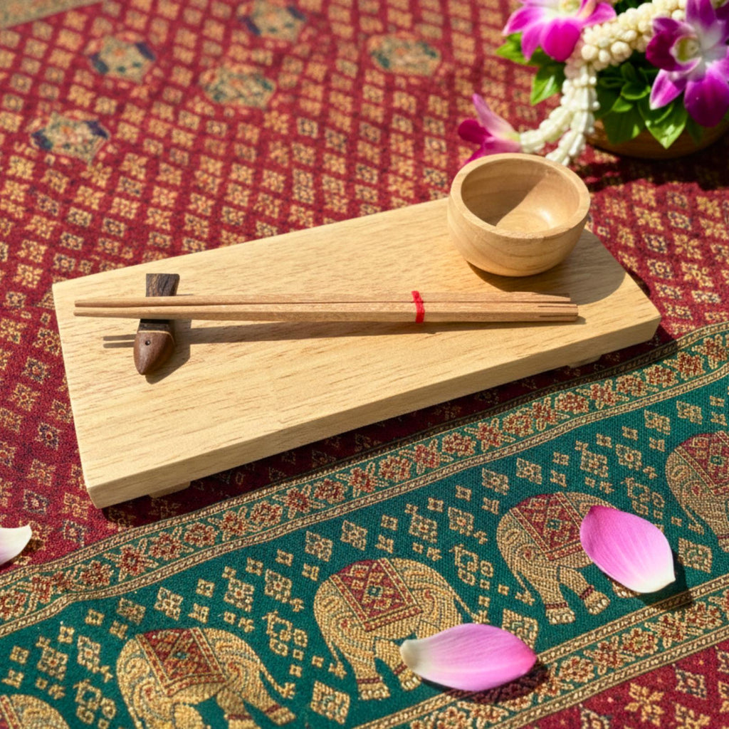 Hand Carved Wood Sushi Platter Set: Minimalist Light Wood Teaware
