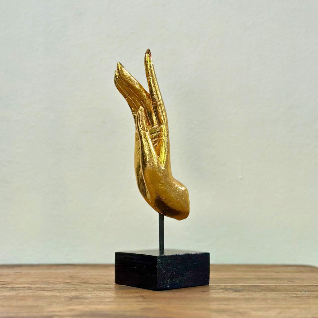 Golden Hand Sculpture: Upcycled Wood Dhyana Mudra | Vintage Zen Decor, Jewelry Holder