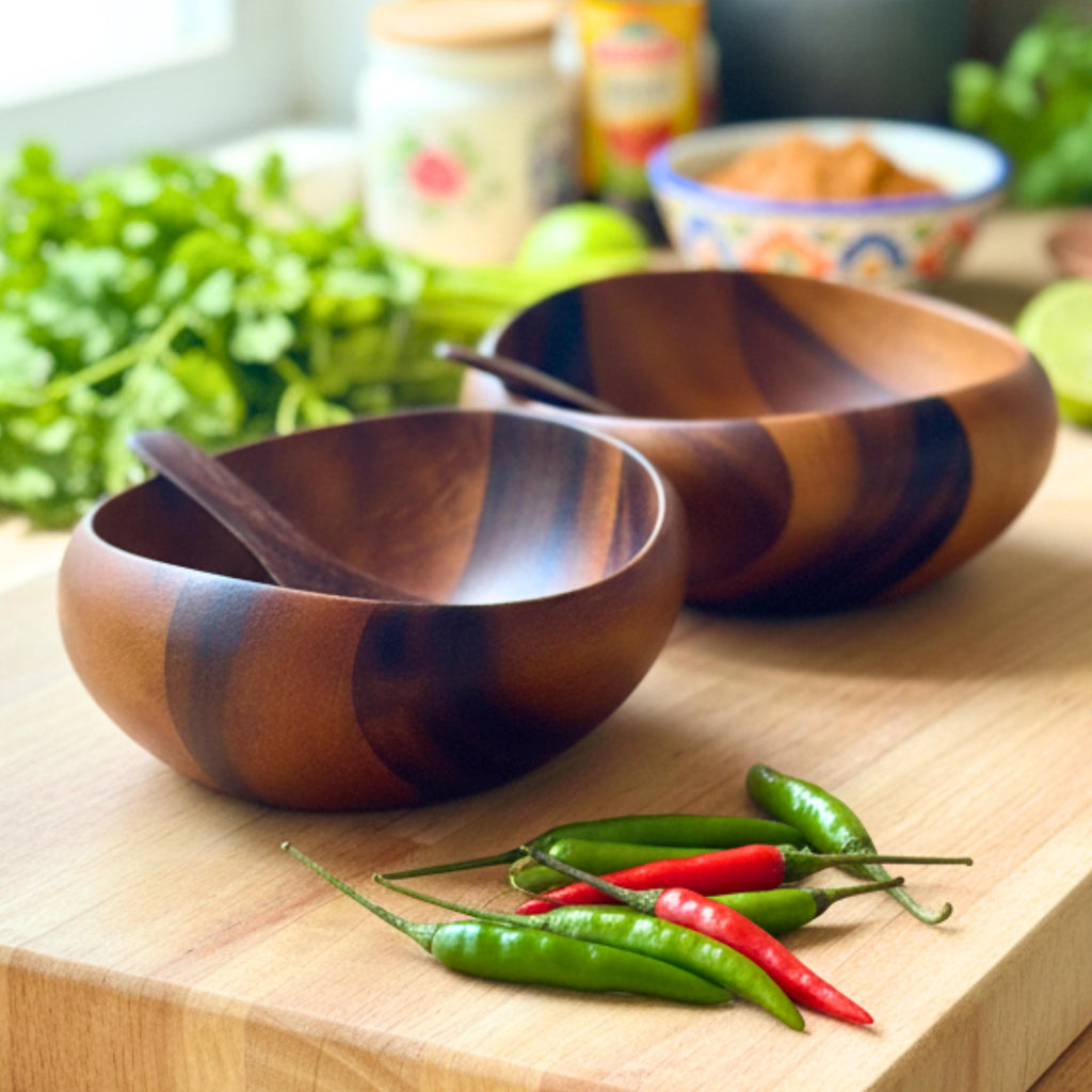 Hand Carved Wood Bowl Set- Rustic Soup & Cereal Bowls