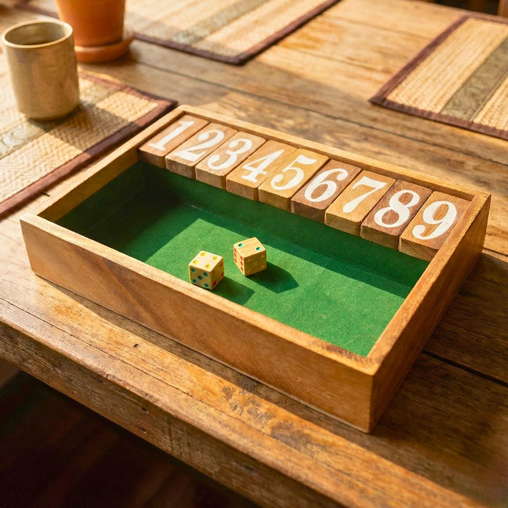 Hand Carved Acacia Wood Jackpot Game: Shut the Box Traditional Board Game & Toy