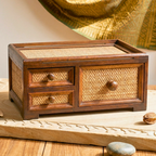 Storage Drawers Teak Wood Rattan 14 Inch Jewelry Organizer Housewarming Gift for Minimalist - Siam Wood Artisans