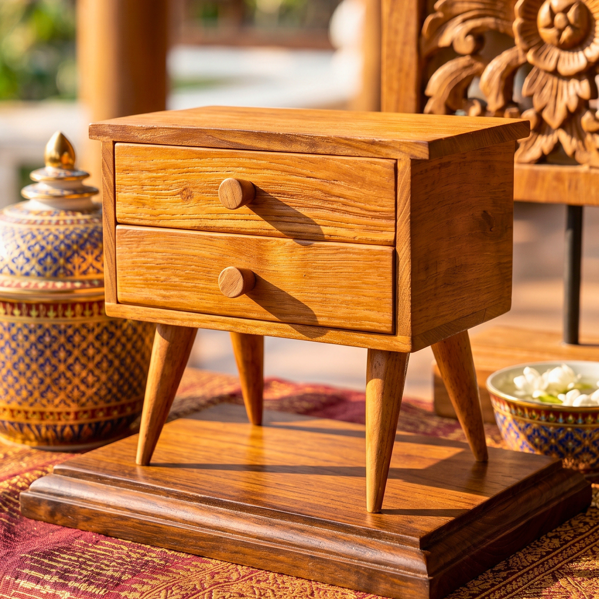 Mini Teak Side Table: Mid-Century Thai Furniture Drawer Chest
