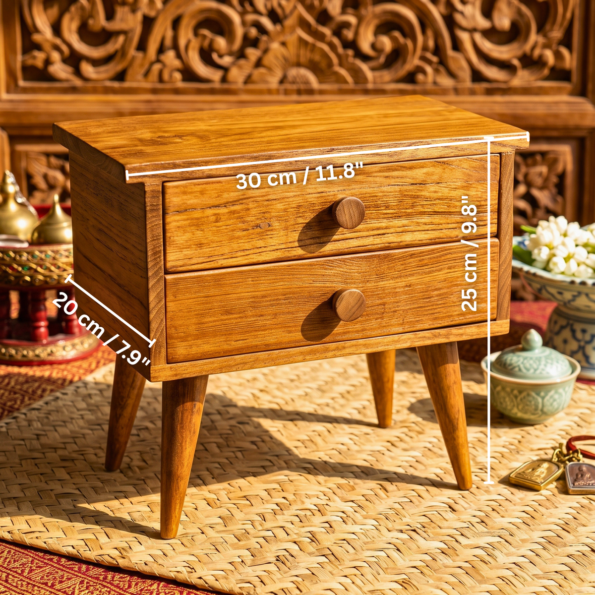 Mini Teak Side Table: Mid-Century Thai Furniture Drawer Chest