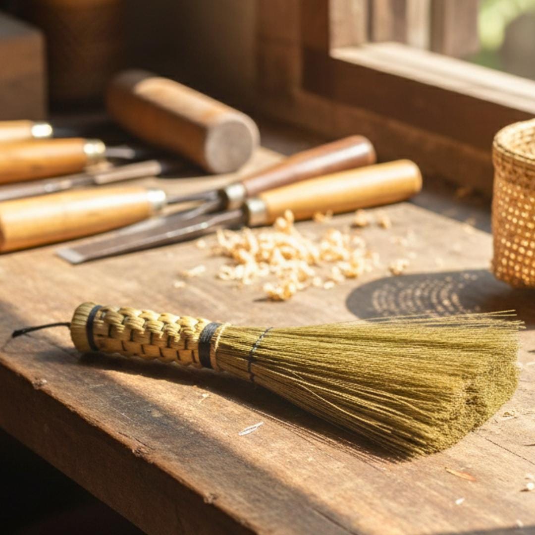 Handcrafted Natural Fiber Dusting Brush: Desktop Cleaning Tool