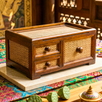 Storage Drawers Teak Wood Rattan 14 Inch Jewelry Organizer Housewarming Gift for Minimalist - Siam Wood Artisans