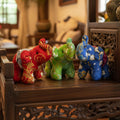 Plush Elephant Figurine Set of 3: Thai Fabric Home Decor Trio