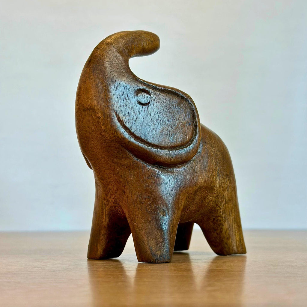 Wood Elephant Figurine | Handcarved Thai Lucky Elephant | Minimalist Wooden Animal Decor