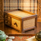 Storage Drawers Teak Wood Rattan 14 Inch Jewelry Organizer Housewarming Gift for Minimalist - Siam Wood Artisans