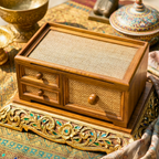 Storage Drawers Teak Wood Rattan 14 Inch Jewelry Organizer Housewarming Gift for Minimalist - Siam Wood Artisans