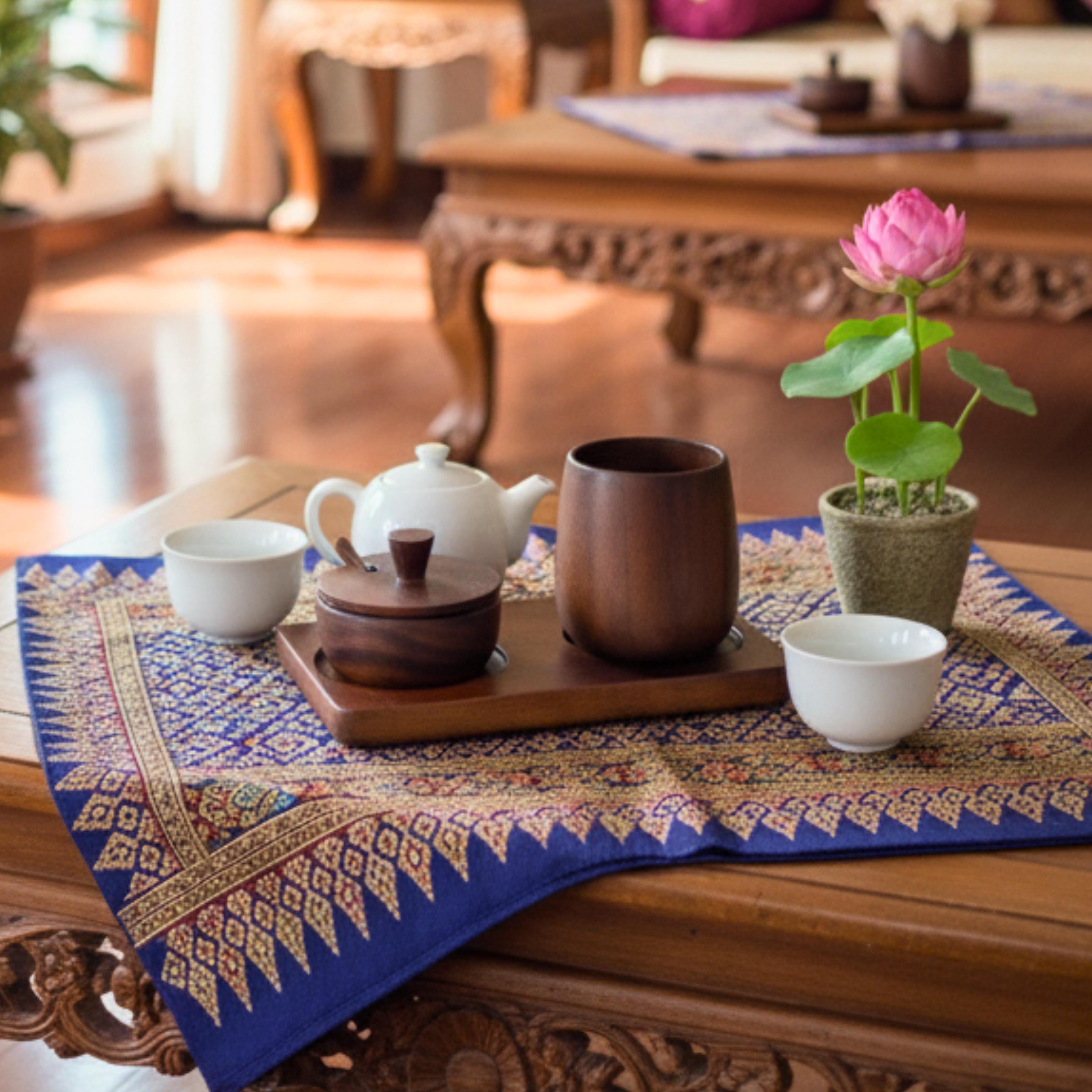 Hand Carved Wood Sugar Bowl & Tumbler Set: Coffee Bar Serving Tray
