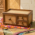 Storage Drawers Teak Wood Rattan 14 Inch Jewelry Organizer Housewarming Gift for Minimalist - Siam Wood Artisans