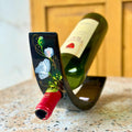 Hand-Painted Balancing Wine Holder, Unique Acacia Wood Stand, White Lily Design, Wine Lover Gift