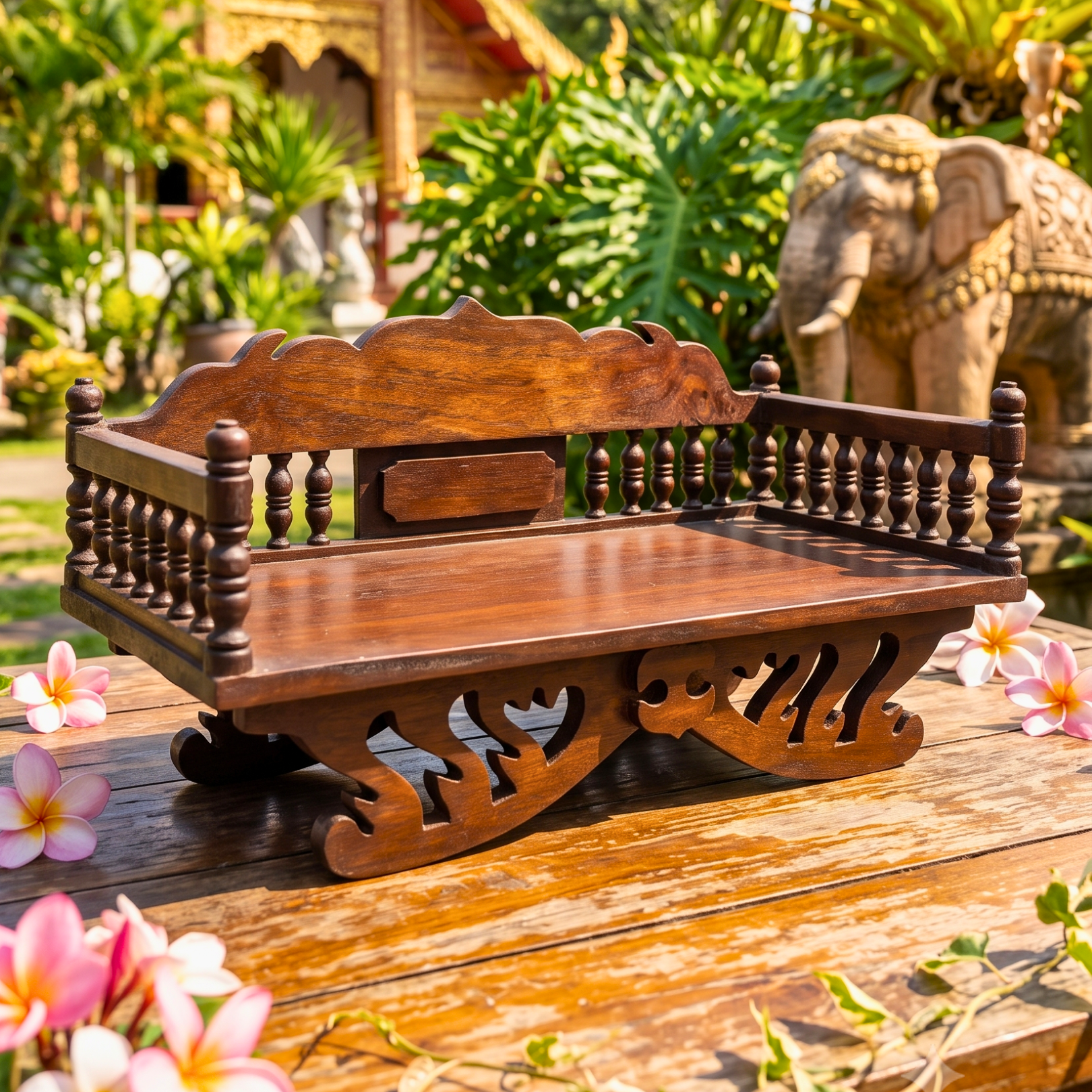 Handcrafted Teak Wood Spiritual Altar, 16 Inch Mudra Display Stand, Housewarming Gift for Minimalist