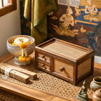Storage Drawers Teak Wood Rattan 14 Inch Jewelry Organizer Housewarming Gift for Minimalist - Siam Wood Artisans