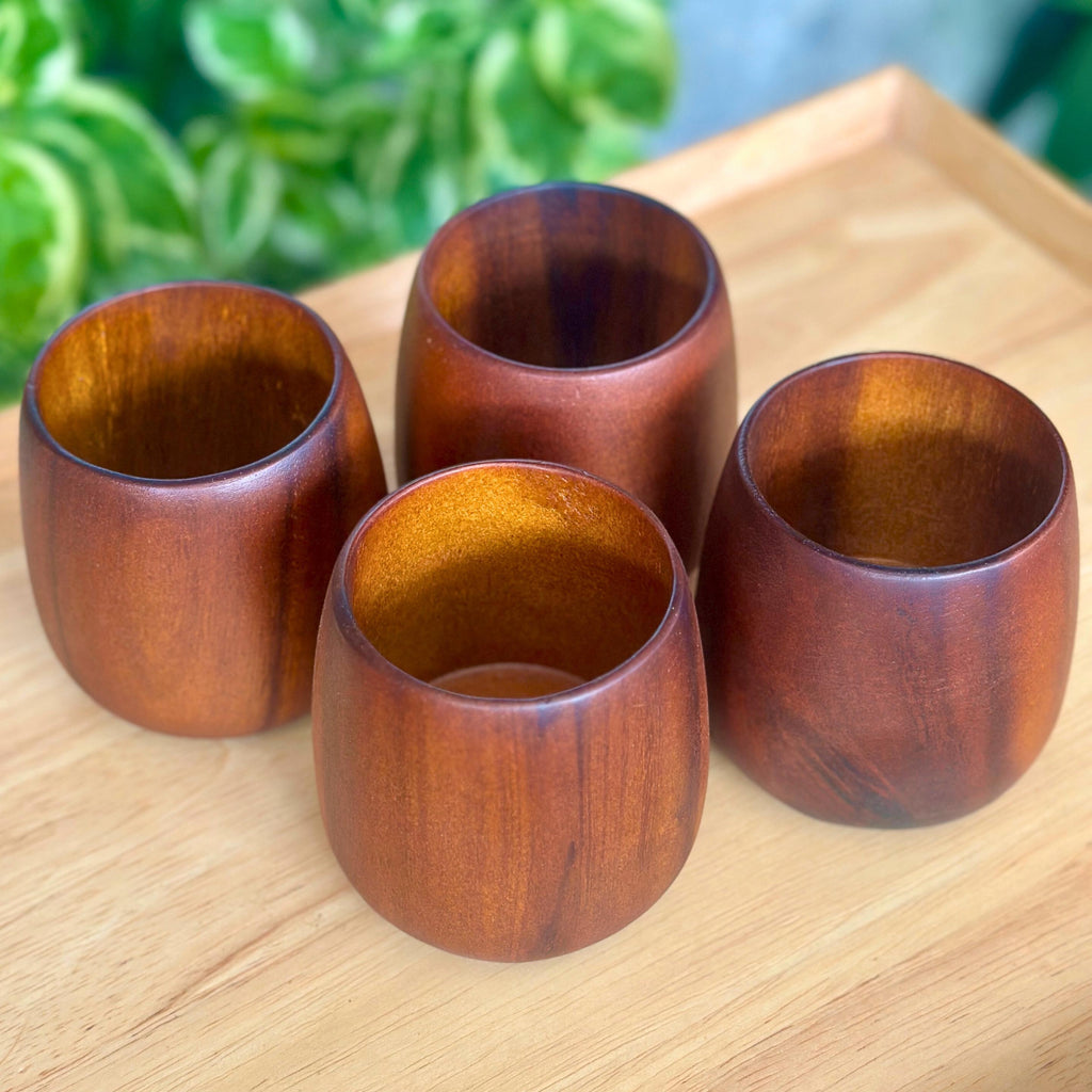 Hand Carved Wood Drinking Cups: Set of 4 Coffee & Tea Tableware