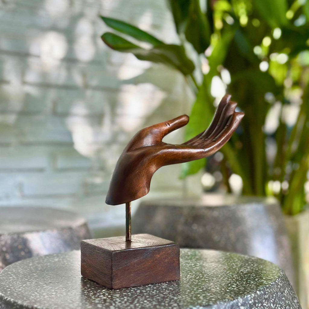 Vintage Hand Carved Acacia Wood Hand Mudra Sculpture: Thai Artisan Decor
