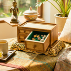 Storage Drawers Teak Wood Rattan 14 Inch Jewelry Organizer Housewarming Gift for Minimalist - Siam Wood Artisans