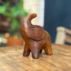 Acacia Wood Elephant Figurine, 4 Inch Lucky Animal Statue, Housewarming Gift for Minimalist - Siam Wood Artisans