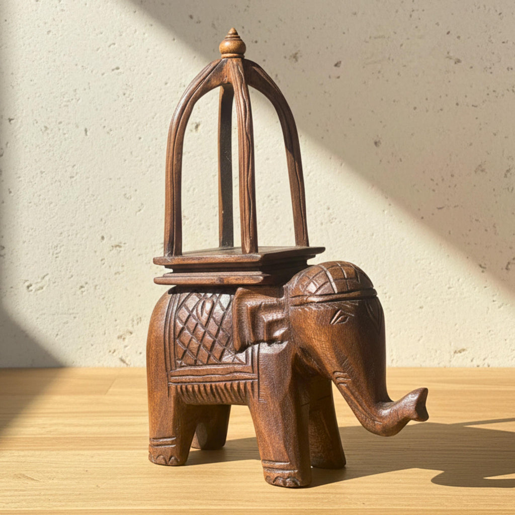 Hand Carved Wood Ceremonial Elephant: Thai Display Riser & Home Decor