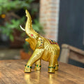 Golden Elephant Figurine, Thai Handcrafted Decor: Jeweled Lucky Elephant Statue, Cultural Home Accent