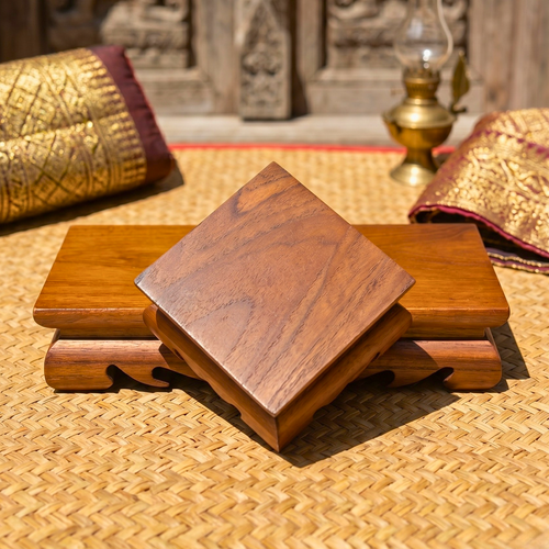 Acacia Wood Altar Stand, Set of 2 Display Risers, Meditation Gift for Yoga Lover