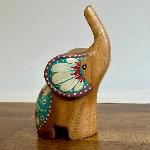 Hand Carved Wood Elephant: Thai Folk Art Lotus Sculpture