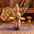 Acacia Wood Kneeling Lady, 16 Inch Wai Greeting Sculpture, Housewarming Gift for Minimalist - Siam Wood Artisans
