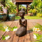 Acacia Wood Kneeling Lady, 16 Inch Wai Greeting Sculpture, Housewarming Gift for Minimalist - Siam Wood Artisans