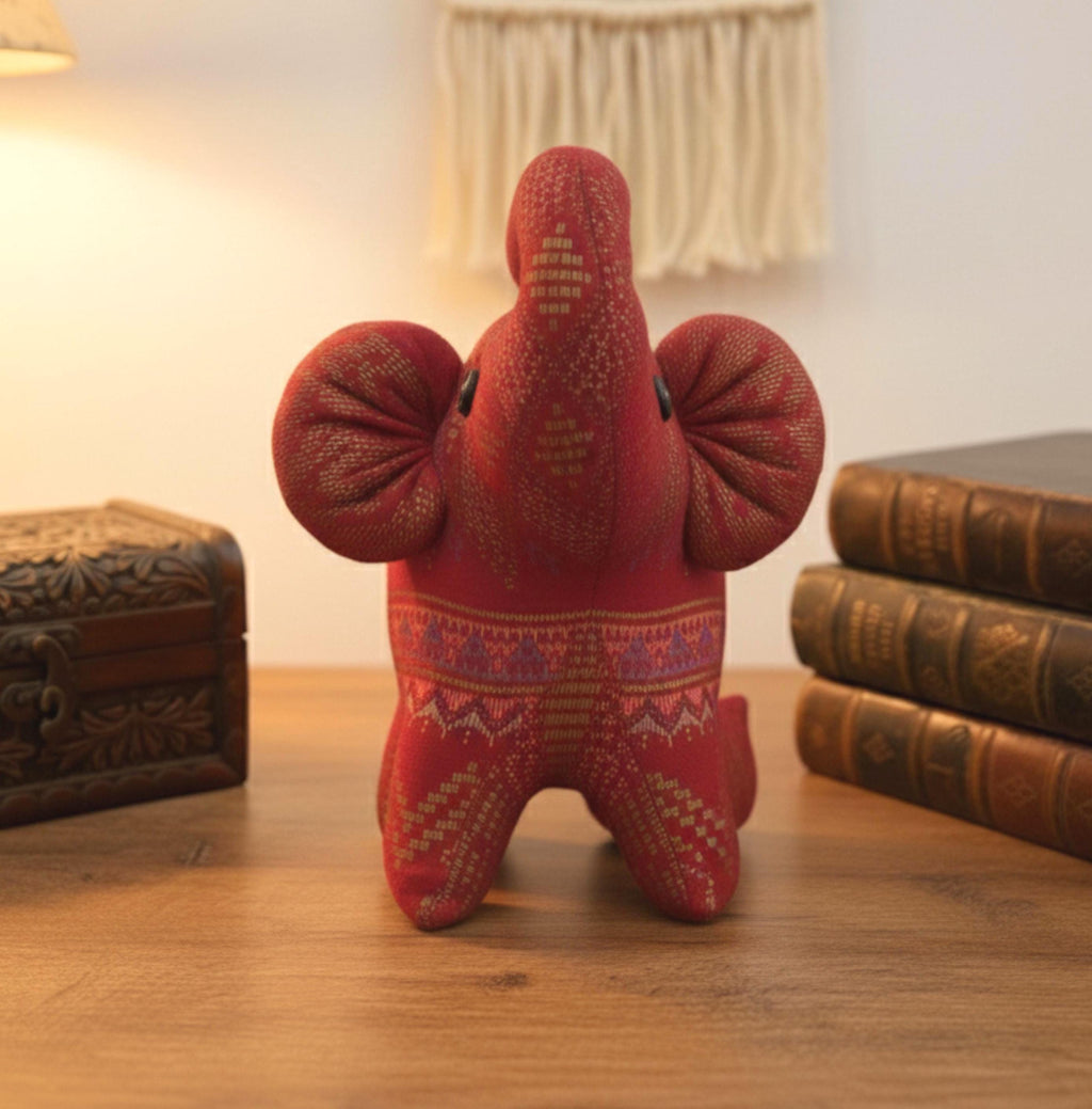 Signature Plush Elephant Figurine (Red): Statement Thai Home Decor