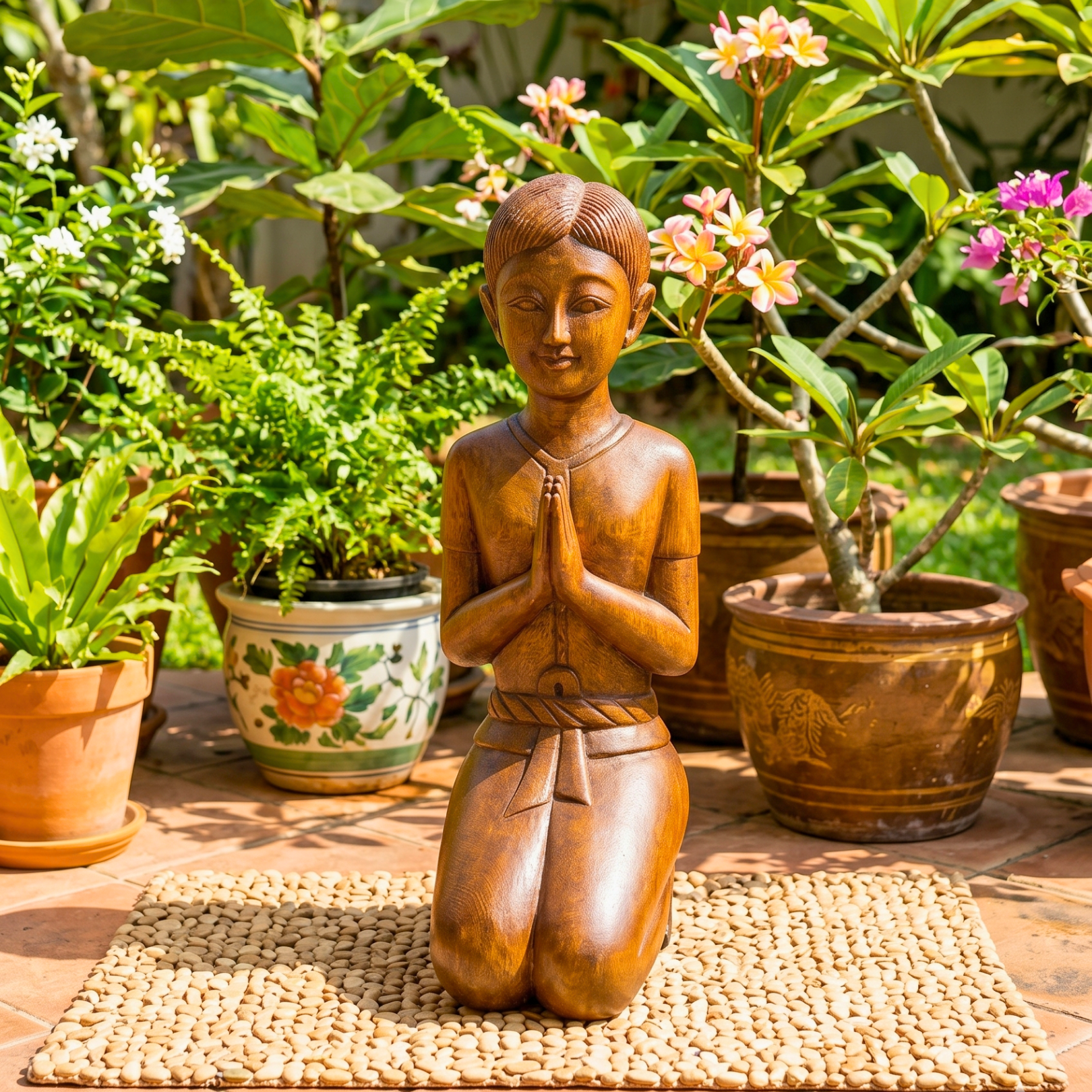 Acacia Wood Thai Gentleman, 16 Inch Mudra Greeting Sculpture, Cultural Gift for Art Collector - Siam Wood Artisans