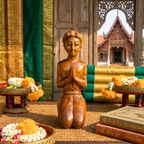 Acacia Wood Thai Gentleman, 16 Inch Mudra Greeting Sculpture, Cultural Gift for Art Collector - Siam Wood Artisans