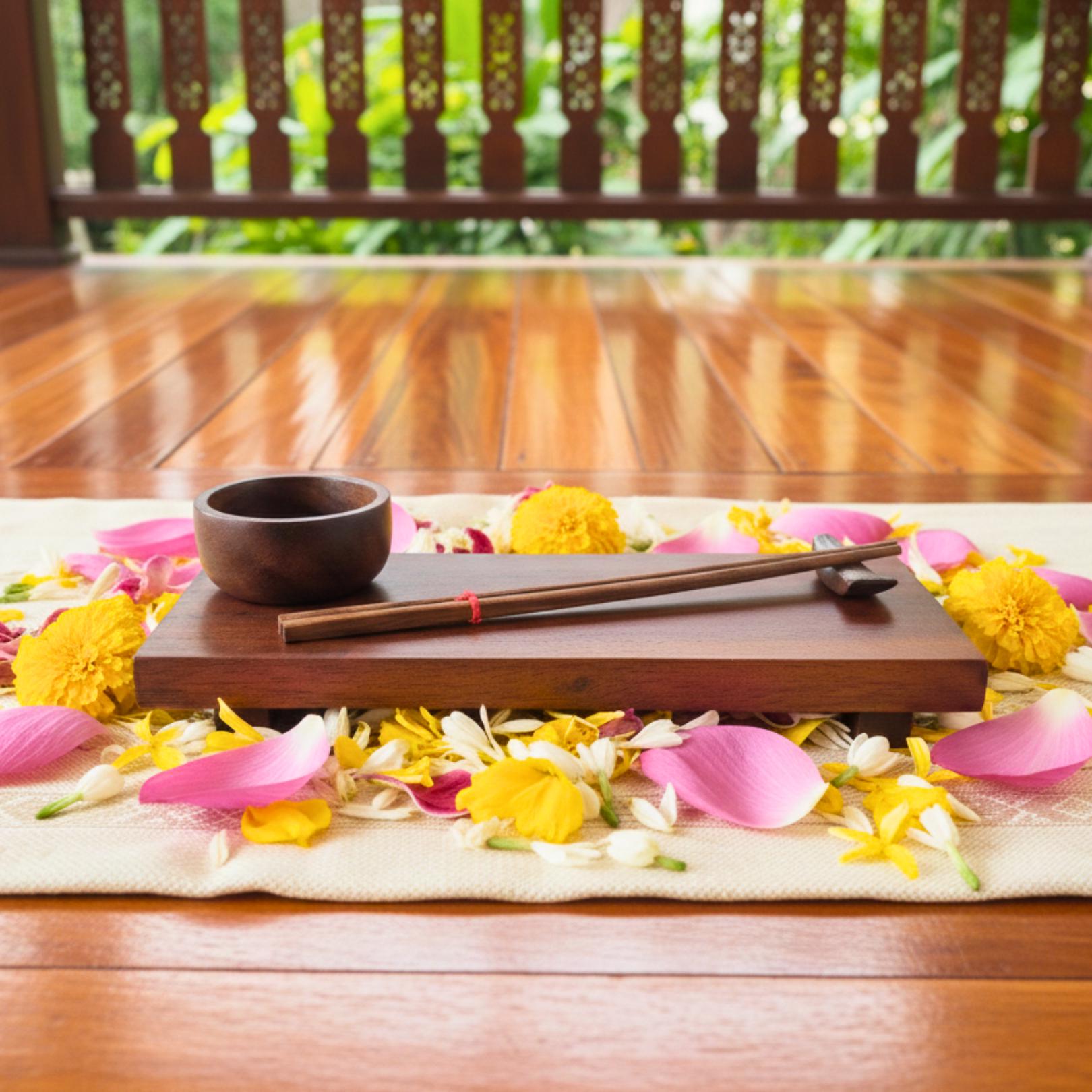 Hand Carved Wood Sushi Serving Platter: Warm Tone Asian Fusion Tableware