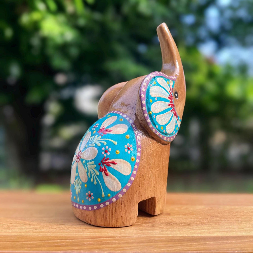 Hand Carved Wood Elephant: Thai Folk Art Lotus Sculpture