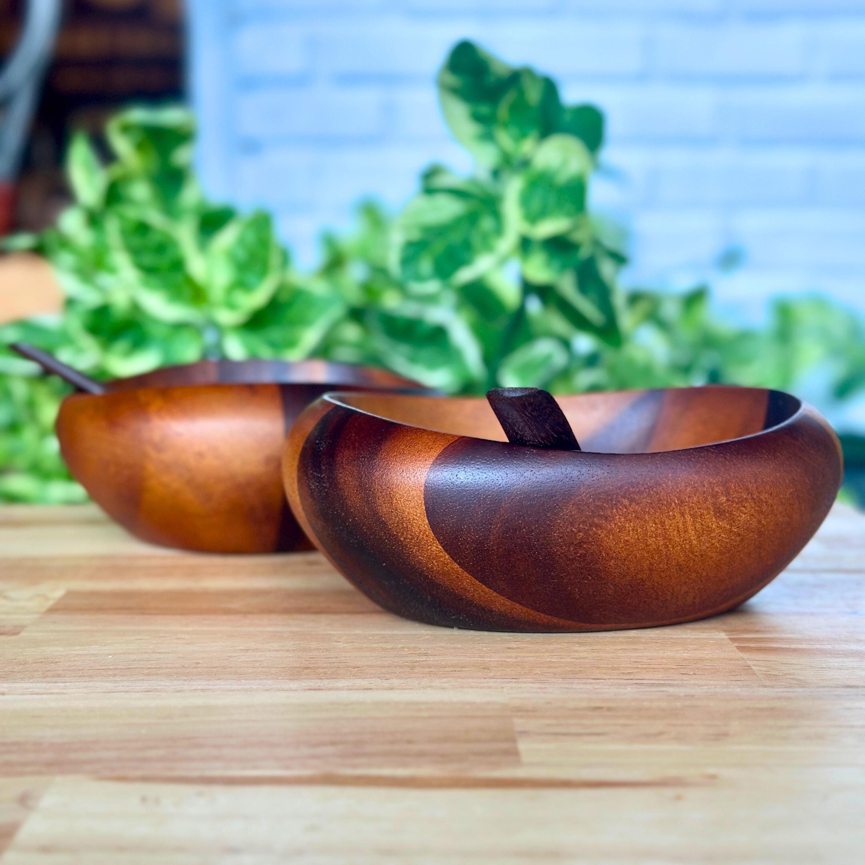 Hand Carved Wood Bowl Set- Rustic Soup & Cereal Bowls