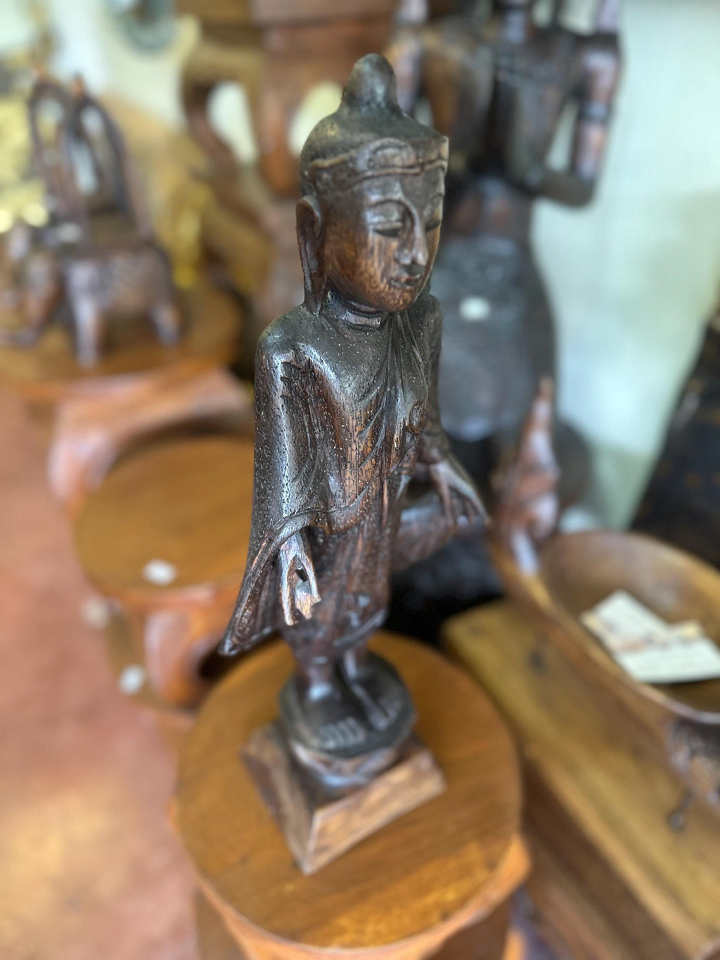 Hand Carved Teak Wood Serenity Figure: Thai Spiritual Statue