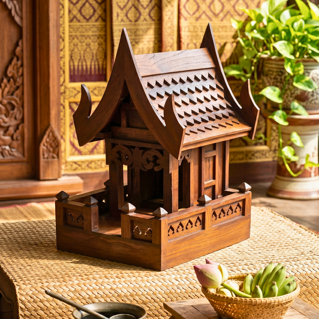 Teak Wood Spirit House, 19 Inch Grand Architectural Model, Authentic Zen Home Sanctuary