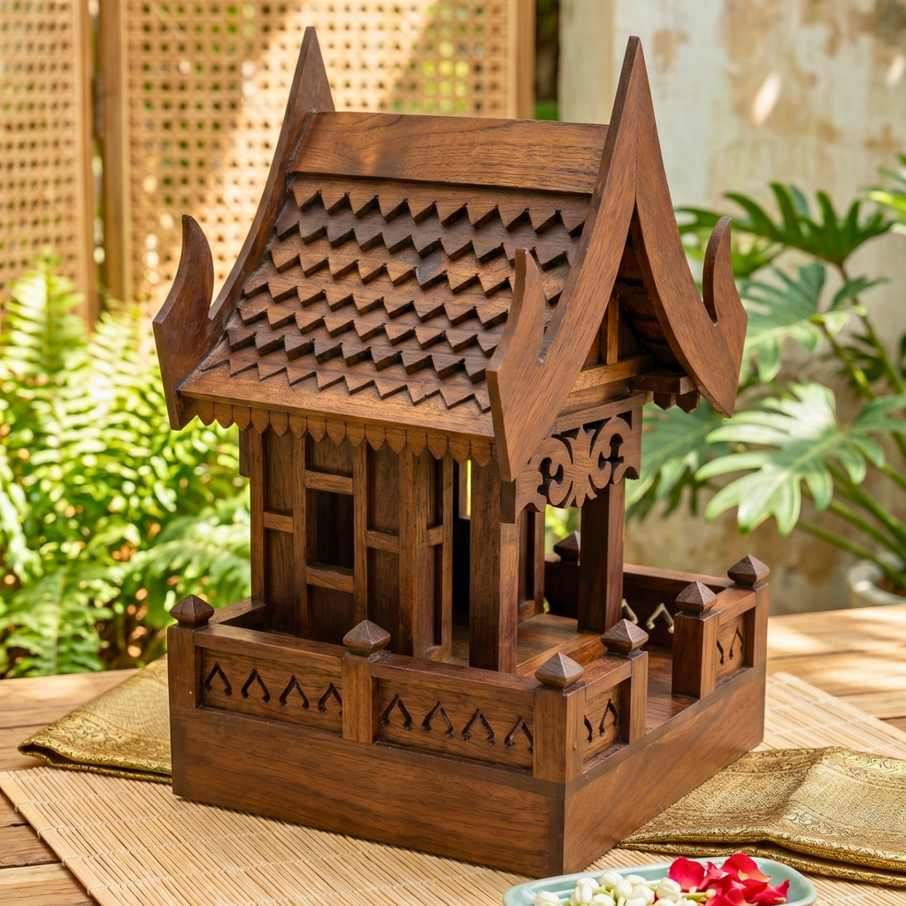 Teak Wood Spirit House, 19 Inch Grand Architectural Model, Authentic Zen Home Sanctuary