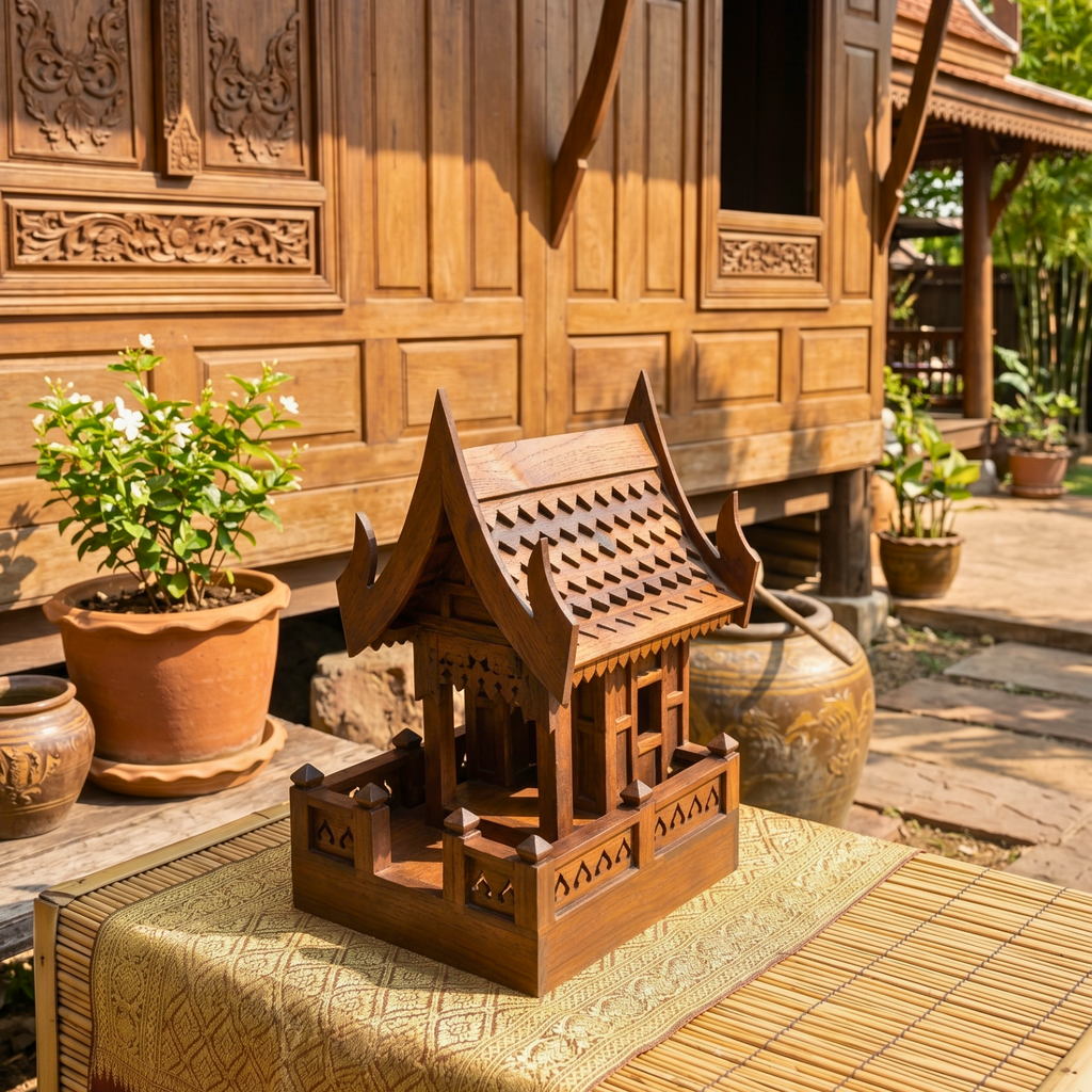 Teak Wood Spirit House, 19 Inch Grand Architectural Model, Authentic Zen Home Sanctuary