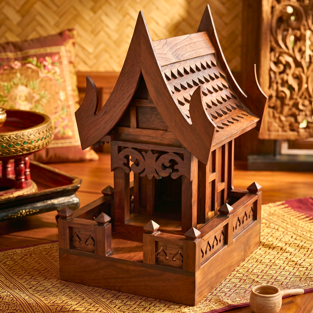 Teak Wood Spirit House, 19 Inch Grand Architectural Model, Authentic Zen Home Sanctuary