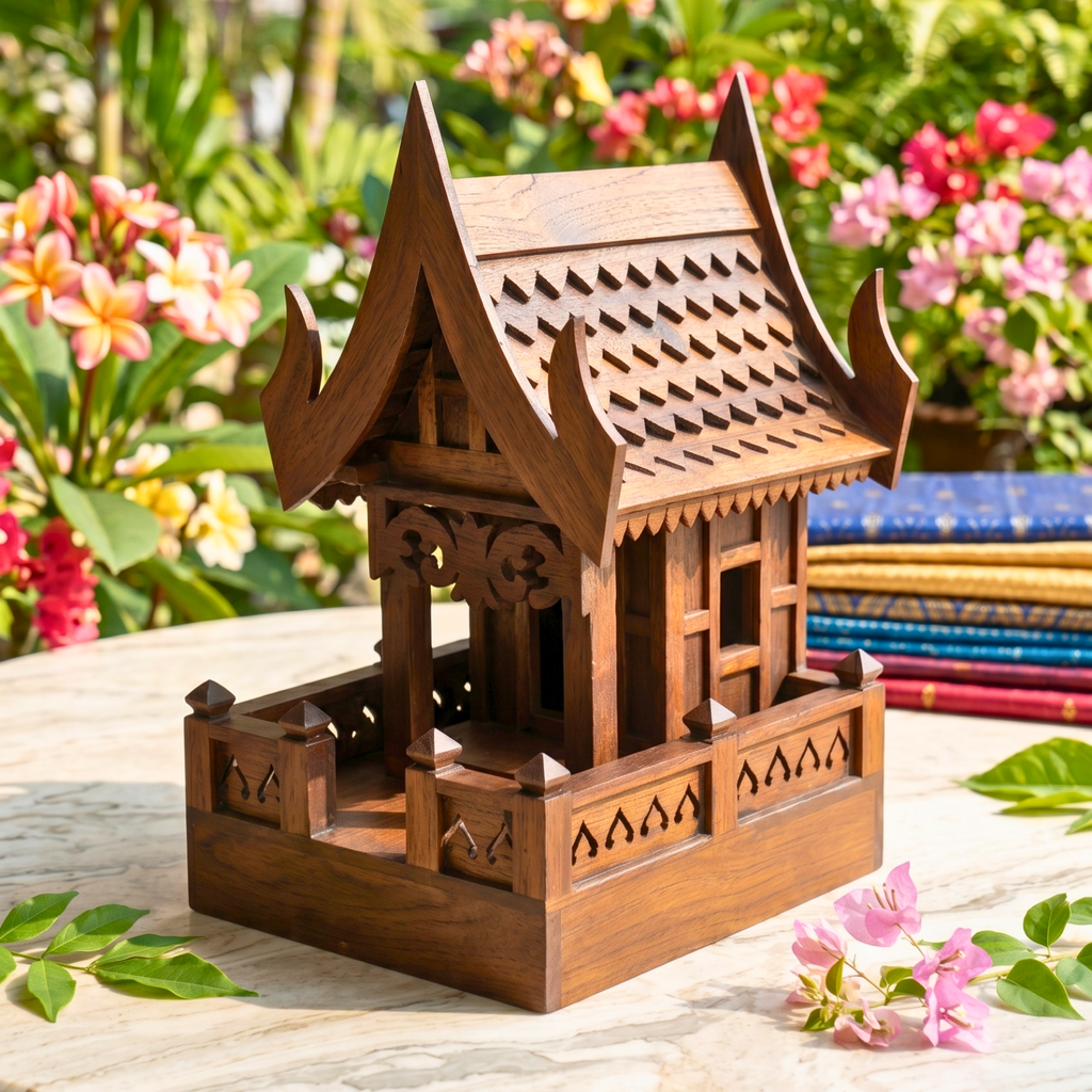 Teak Wood Spirit House, 19 Inch Grand Architectural Model, Authentic Zen Home Sanctuary