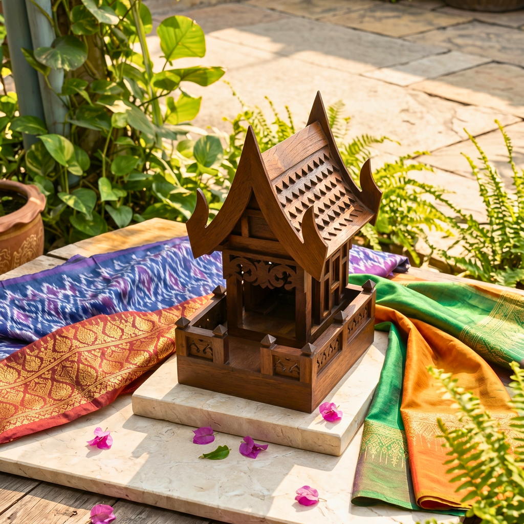 Teak Wood Spirit House, 19 Inch Grand Architectural Model, Authentic Zen Home Sanctuary
