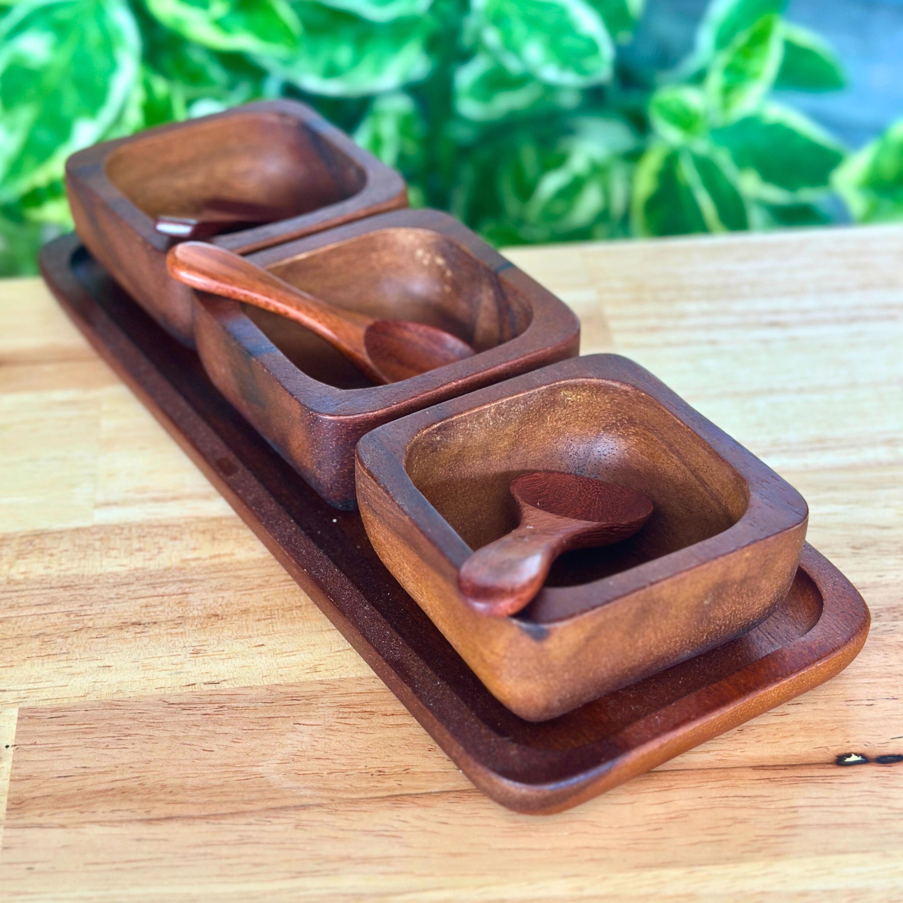 Hand Carved Wood Condiment Set of 3: Thai Tableware Serving Dishes