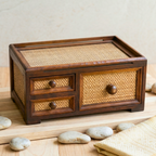 Storage Drawers Teak Wood Rattan 14 Inch Jewelry Organizer Housewarming Gift for Minimalist - Siam Wood Artisans