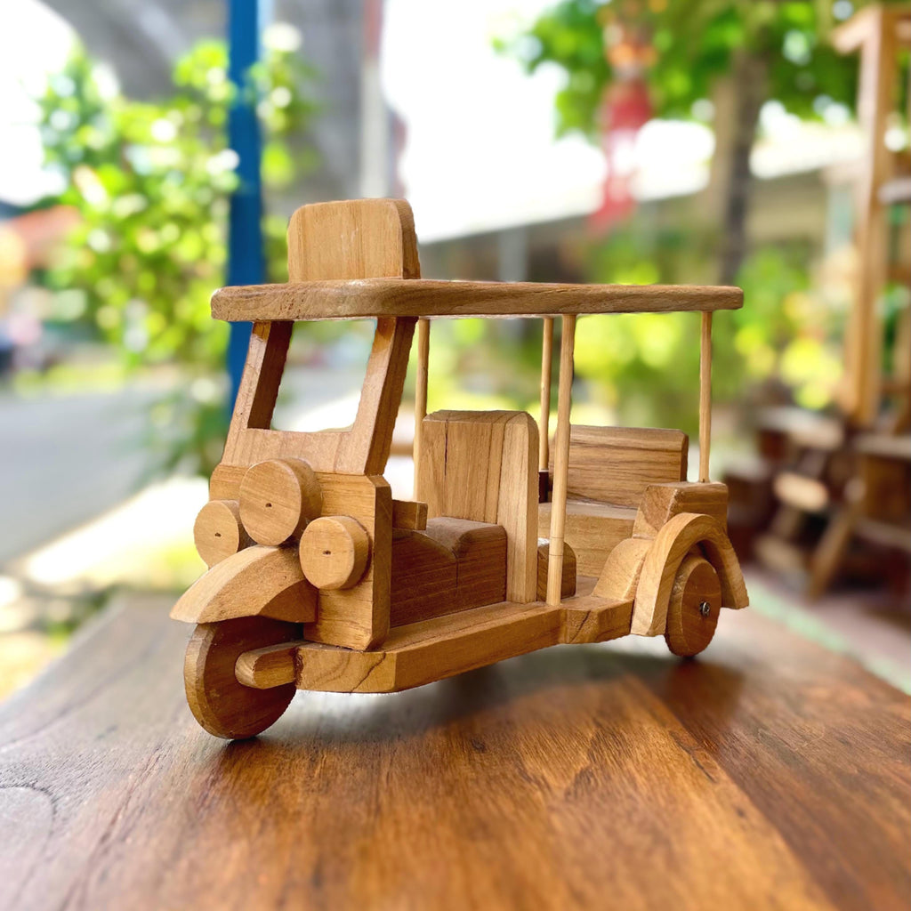 Large Wooden Tuk Tuk Sculpture Carved Wood Thai Folk Art Decor Handcrafted Gift