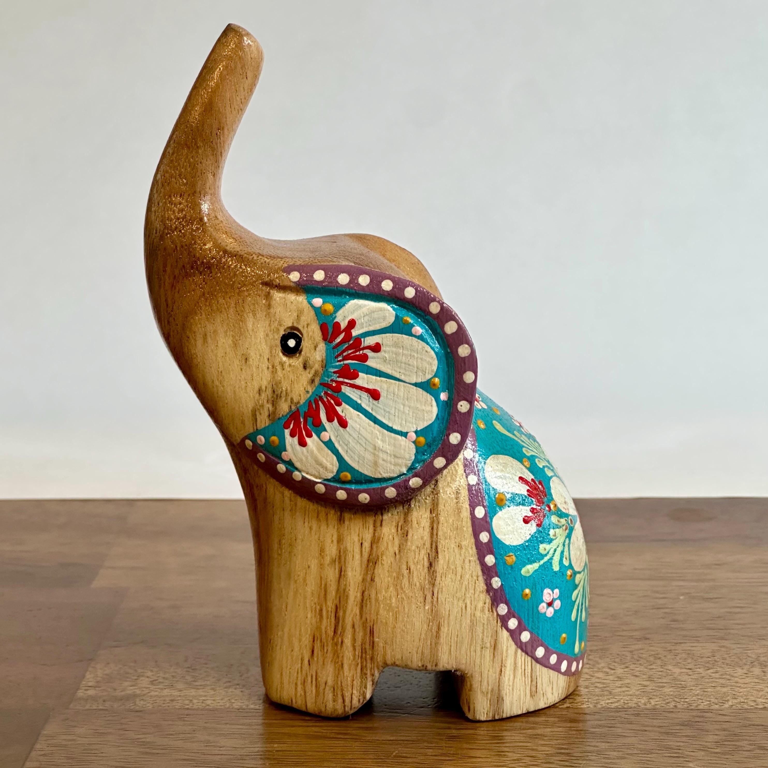 Hand Carved Wood Elephant: Thai Folk Art Lotus Sculpture