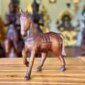 Hand-Carved Wooden Horse Statue: Rustic Farmhouse Decor